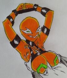 1boy 1girls alien alien_girl ben_10 ben_10_ultimate_alien big_breasts boobjob breast_grab breast_press breast_squeeze breasts busty cartoon_network cum cum_on_breasts cumshot female_ben fluttershynegre grabbing_breasts green_eyes nrg_(ben_10) orange_body paizuri penis penis_between_breasts prypiatonosian_b titjob