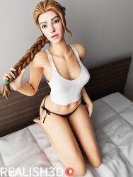 3d black_thong blue_eyes blue_nails brown_hair clothed clothed_female eyebrows eyelashes eyeshadow female female_only fortnite fortnite:_battle_royale haven_(fortnite) human long_hair looking_at_viewer nail_polish on_knees pale-skinned_female pale_skin ponytail realish3d solo solo_female straight white_topwear