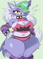 1girls animatronic big_breasts canid canine canis cleavage clothed clothing female female_only five_nights_at_freddy's five_nights_at_freddy's:_security_breach fur furry furry_only hi_res puppychan roxanne_wolf_(fnaf) slightly_chubby tail thick thick_thighs wide_hips wolf