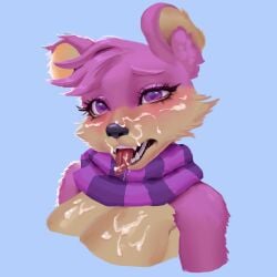 ahe_gao anthro blush bodily_fluids caramelhooves cum cum_on_face cumshot ejaculation embarrassed female genital_fluids hi_res looking_pleasured lutrine mammal mustelid saliva solo tongue