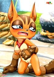 1girls anthro bbmbbf blush breasts cali_(skylanders) female female_only fur34 nude open_mouth palcomix pussy skylanders solo tongue