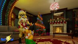 3d animal_crossing breasts christmas christmas_tree crossover cum_inside diag34k furry futa_on_female futanari glasses high_heels honey_the_cat isabelle_(animal_crossing) nintendo sonic_(series) vaultlad year_request