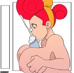 big_breasts big_penis black_eyes brawl_stars dsmnup female hair_bun milf paizufella paizuri pam_(brawl_stars) red_hair tagme