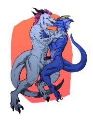 absurd_res animal_humanoid anthro balls cuddling dragon dragon_humanoid duo french_kissing frottage genitals grinding hi_res horn humanoid humanoid_genitalia humanoid_penis intricatevision kissing male male/male mohawk muscular penis rangstrom sex tongue_kiss