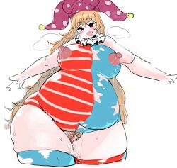 1girls american_flag american_flag_legwear american_flag_shirt anchors big_breasts blonde_hair bodypaint breast_milk breasts chubby clitoris clownpiece female female_pubic_hair long_hair pubic_hair pussy pussy_juice red_eyes solo solo_female thick_thighs touhou uncensored