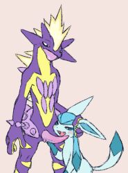 anthro dominant dominant_male duo eeveelution fellatio female feral glaceon hand_on_head male male/female nintendo oral penile pokémon_(species) pokemon pokemon_(species) robo_(pixiv) sex simple_background size_difference smaller_female standing tongue tongue_out toxtricity video_games