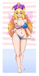 1girls american_flag_bikini blonde_hair clownpiece fairy_wings female long_hair solo solo_female spookoarts touhou