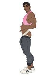 african african_male ass bara big_bulge bj_wood bulge butt dark-skinned_male dark_skin dilftown flaccid jockstrap male male_only melanin muscles muscular muscular_male schizoid solo solo_male sweatpants tank_top tank_top_lift teasing teen_boy twitter_user_oc