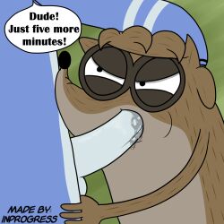 anthro avian bird cartoon_network duo english_text fellatio gay genitals hi_res inprogress male male/male mammal mordecai_(regular_show) oral penile penis procyonid questionable_consent raccoon regular_show rigby_(regular_show) sex text