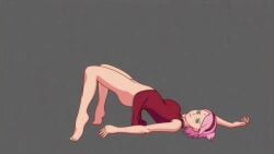 1girls animated boruto:_naruto_next_generations bottomless dr.korr dress feet female female_only frame_by_frame green_eyes hairband naruto naruto_(series) no_sound pink_hair sakura_haruno short_hair shounen_jump tagme video