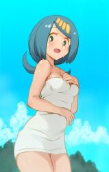 1girls blue_hair e_keroron lana's_mother_(pokemon) milf mob_face outside pokemon pokemon_sm sky tagme