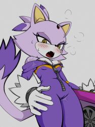 1girls anthro blaze_the_cat bodysuit breasts cameltoe cat_ears cat_humanoid cat_tail catgirl female female_only furry heavy_breathing in_heat jumpsuit medium_breasts nipples pussy pussy_juice sega solo solo_female sonic_(series) sonic_riders sonic_the_hedgehog_(series) spassticus wet_clothes