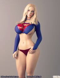 3d b69 big_ass big_breasts blender blonde_hair blue_eyes choker cute daz_studio dc dc_comics female female_focus hourglass_figure kara_danvers kara_zor-el long_hair looking_at_viewer panties pinup posing red_panties sensual sideboob solo solo_female supergirl superheroine superman_(series) tiny_waist underwear