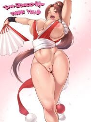 1girls areolae big_areola bottomless breasts brown_hair censored censored_penis censored_pussy fan fatal_fury female female_only hips huge_breasts king_of_fighters kunoichi large_breasts legs long_hair mai_shiranui nipples one_eye_closed ponytail potatopanicking pussy smile snk solo solo_female thick_thighs thighs vagina voluptuous wink