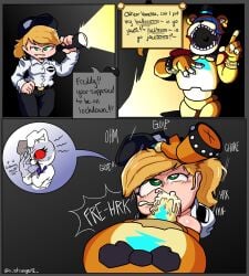 1boy 1girls animatronic astranger blonde_hair blowjob bowtie can_i_put_my_balls_in_yo_jaws clothing cum cum_in_mouth cum_in_throat deep_blowjob deepthroat deepthroat_request eye_contact eyelashes face_fucking faz_balls fellatio female five_nights_at_freddy's five_nights_at_freddy's:_security_breach flashlight fnaf funny gag gagging glamrock_freddy_(fnaf) green_eyes gulp hand_on_head hat heart-shaped_pupils humor imminent_deepthroat imminent_oral instant_loss kneeling male meme open_mouth oral oral_request penis ponytail pov spiked_bracelet straight swallowing_cum swallowing_penis_while_deepthroat tagme text tight_throat vanessa_(fnaf) vanny_(fnaf)