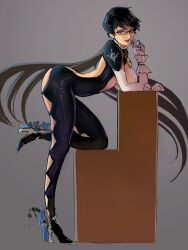 1girls ass bayonetta bayonetta_(character) bayonetta_2 bellfonts big_ass big_breasts black_hair breasts curvy earrings female female_only high_heels large_ass large_breasts light-skinned_female light_skin side_view sideboob smile smiling solo solo_female tagme thighs voluptuous weapon