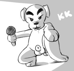 animal_crossing animal_genitalia balls canid canine canis domestic_dog fully_sheathed genitals k.k._slider mammal microphone monochrome nintendo nude sheath solo video_games white_body yosshidoragon