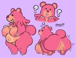 2022 big_ass big_belly big_breasts big_butt chubby chubby_anthro chubby_female inverted_nipples large_areolae large_ass large_breasts larger_female nintendo pink_fur pokemon puffy_pussy shortstack sleepyslut squatting ursaring