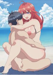 1boy 1boy1girl 1girls awesomegio beach beach_sex bikini black_bikini black_hair black_swimsuit black_swimwear blue_eyes go-toubun_no_hanayome nakano_itsuki red_hair sex straight swimsuit swimwear uesugi_fuutarou whentai