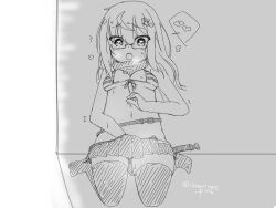 1girls after_masturbation artist_signature as_val_(girls'_frontline) girls'_frontline heart-shaped_pupils hi_res long_hair masturbation merinas_pink pleated_skirt pussy_juice pussy_juice_on_hand semi-rimless_glasses sketch stockings striped_bikini