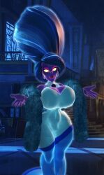 1girls 3d 3d_(artwork) bare_shoulders beehive_hairdo big_breasts big_thighs blue_hair breasts cleavage clothing curvy diag34k dress earrings eyeshadow female female_only fully_clothed ghost glowing_eyes hellen_gravely humanoid lips lipstick looking_at_viewer luigi's_mansion mario_(series) mature mature_female nintendo no_pupils pink_eyeshadow purple_body purple_skin red_lips red_lipstick scarf solo solo_female spirit thick thick_hips thick_thighs tight_clothing tight_dress wide_hips