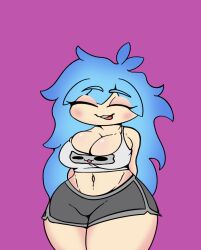 1girls blue_hair breasts busty chonk_mama cleavage closed_eyes female female_only flat_belly fnf_mods friday_night_funkin friday_night_funkin_mod open_mouth original_skyblue shorts sideboob skyblue skyblue_(friday_night_funkin) smile thighs tights traced underwear