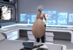 1girls 3d bedroom belly belly_expansion big_belly big_breasts blindfold breasts female female_only hairband huge_belly huge_breasts hyper hyper_belly hyper_pregnancy light-skinned_female light_skin nier nier:_automata nude nude_female pregnant solo solo_female standing thighhighs white_hair yorha_2b yubel(artist)
