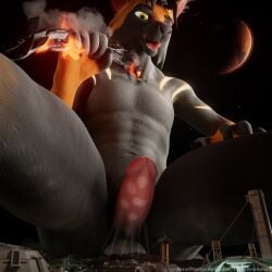 1:1 absurd_res anthro balls blender_(software) erection felid feline freschrenders fur genitals hi_res humanoid_genitalia humanoid_penis legacy_(freschrenders) lynx macro male mammal moon nude open_mouth penis smile solo space