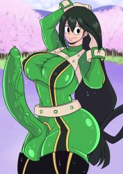 1futa balls bermuda_art big_breasts bodysuit breasts clothed clothing erection froppy fully_clothed futa_only futanari hero_outfit_(mha) huge_ass huge_balls huge_breasts huge_cock human light-skinned_futanari light_skin my_hero_academia pale_skin penis self_upload skin_tight solo solo_futa standing thick_thighs tsuyu_asui veiny_penis wide_hips