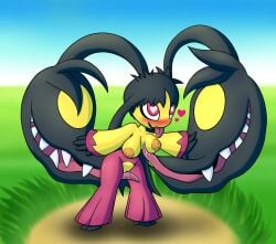 2017 ahe_gao autocunnilingus blush breasts female female_focus female_only game_freak hair_mouth hand_on_hair heart heart-shaped_pupils licking_breast licking_pussy long_tongue looking_pleasured mawile mega_evolution mega_mawile nintendo nipples open_mouth open_smile pokemon pokemon_(species) pussy pussy_juice screwroot self_lick simple_background tongue tongue_out yellow_skin