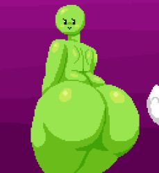 2d animated ass ass_focus ass_jiggle ass_slap back_view bald big_ass black_legwear blush blushing bubble_butt butt butt_focus butt_jiggle chubby completely_nude cropped_legs digital_art digital_media eyelashes female female_only floating_hands from_behind gif green_body green_skin jiggle jiggling_ass looking_at_viewer looking_back no_bra no_panties original_character pea_chan_(spinneborg) pixel_animation pixel_art presenting purple_background rear_view shiny_skin slap slapping slapping_butt slightly_chubby spanking spinneborg tagme thick_thighs