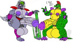 alligator alligatorid anthro balls belly big_balls big_penis bodily_fluids breasts canid canine canis crocodilian cum ear_piercing english_text evilfoxyfull female five_nights_at_freddy's five_nights_at_freddy's:_security_breach futa_with_male futanari genital_fluids genitals green_body gynomorph huge_balls huge_cock hyper hyper_genitalia hyper_penis intersex male mammal montgomery_gator_(fnaf) muscular muscular_futanari nipple_piercing nipples penis piercing profanity reptile roxanne_wolf_(fnaf) scalie scottgames text thick_thighs tongue tongue_piercing vein veiny_penis video_games white_background wolf yellow_eyes