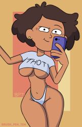 1girls amphibia brown_hair brush_pen_ten dark-skinned_female dark_skin disney disney_channel mature_female medium_breasts milf mother mrs._boonchuy oum_boonchuy panties shirt straight_hair thick_thighs underboob wide_hips