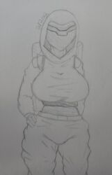 2022 backpack baggy_clothing belt breasts dated drawfag female hood pencil_(artwork) railgunner_(risk_of_rain) risk_of_rain risk_of_rain_2 tagme traditional_media_(artwork) visor