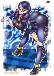 1girls accessory ass bayonetta bayonetta_(character) bayonetta_3 bent_over big_ass big_breasts bonecrusherii braid braided_hair breasts earrings elbow_gloves fat_ass female female_only glasses gloves large_ass large_breasts latex leaning_forward light-skinned_female light_skin long_gloves multicolored_hair nipple_bulge solo solo_female tagme thighs two_tone_hair voluptuous