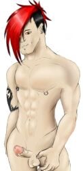 1boy celldweller erection fanart feet_out_of_frame hair_over_one_eye klayton light-skinned_male light_skin naked nipple_piercing nude pale-skinned_male pale_skin penis real_person red_hair solo tattoo tattooed_arm transparent transparent_background