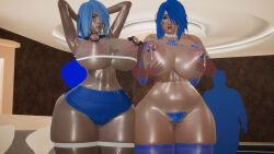 2girls 3d anti-aqua aqua_(kingdom_hearts) bbw big_breasts blush busty curvy disney dripping_pussy female female_only groping_from_behind honey_select hourglass_figure kingdom_hearts lactation long_hair massive_breasts nipples piercing public roseza smile spanking square_enix thick_thighs thighhighs voluptuous