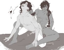 2boys anal braid calliophis cumshot eye_patch gay genshin_impact hair_pull kaeya_(genshin_impact) long_hair male open_mouth orgasm signature sketch venti_(genshin_impact) yaoi