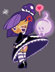 anger_vein blackberry_cookie cookie_run ghost gross_piggy maid panties pink_panties purple_eyes purple_hair skirt_lift striped_legwear thighhighs