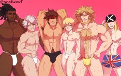 6boys axl_low bara boxers briefs bulge chipp_zanuff flaccid fundoshi group guilty_gear guilty_gear_strive hairy ky_kiske leo_whitefang lineup male_only muscular nagoriyuki nnsfwbot sol_badguy twink underwear underwear_only