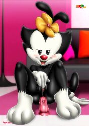 1girls anal_insertion animaniacs anthro bbmbbf black_fur cub dildo dot_warner female fingering fur34 furry inkblot masturbation palcomix pussy pussy_juice solo_female warner_brothers young