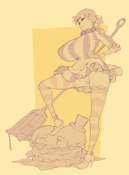 alternate_breast_size breasts cameltoe clothed femdom hamburger high_heels hourglass_figure huge_breasts implied_murder long_legs norasuko panties pantyshot sketch slender_waist spatula stepped_on thighhighs upskirt wendy's wendy_thomas