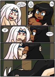 2girls angry angry_sex aroused ass black_hair blue_eyes blush breasts bright_darkness chocolate_and_vanilla closed_eyes comic comic_page command command_spell control_collar cute dark-skinned_female dark_skin dialogue embrace embracing embracing_each_other enchantment fangs female_focus female_only hand_on_face headband headband_only interracial interracial_yuri kissing light-skinned_female long_hair mad multiple_girls naked naked_female nipples nude nude_female outdoors pale-skinned_female priestess red_eyes secretly_loves_it sitting_on_ground speech_bubble stomach_tattoo sweat sweaty text white_hair witch xierra099 yuri