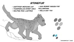 domestic_cat english_text felid feline felis feral fur grey_body grey_fur male mammal simple_background solo stonefur_(frostfur101) text thathornycat warriors_(cats) white_background