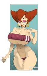 absurd_res anonymous_colorist anthro big_breasts breasts cleavage clothed clothing color_edit disney disney_channel ear_piercing ear_ring female goof_troop gris_swimsuit hair hi_res mammal mature_female meme meme_clothing milf navel nipple_bulge one-piece_swimsuit peg_pete piercing pokies red_head solo swimwear taboolicious translucent translucent_clothing translucent_swimwear wide_hips