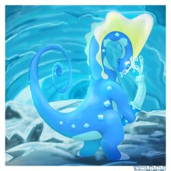 aurorus bodily_fluids cave cum cum_on_face cumshot detailed_background dinosaur ejaculation feral fossil_pokémon genital_fluids genitals male masturbation nintendo penis pokémon_(species) pokemon reptile scalie snow solo throws_up_on_u video_games