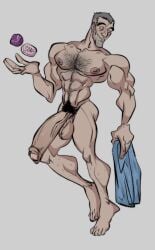 balls big_balls big_penis blizzard_entertainment boner erection hairy levitating_object male male_only muscles muscular nude overwatch penis sigma_(overwatch) soap solo solo_male throatpussy towel