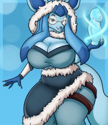 anthro curvy_figure dildo drokmars eeveelution eyewear female glaceon glasses grin hi_res hourglass_figure long_nails nintendo pokémon_(species) pokemon pokemon_(species) sex_toy smile solo thick_thighs video_games wide_hips