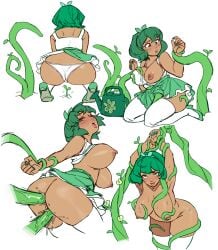 anal bulbasaur_(cosplay) cosplay cuddlepitgames dark_skin fushigidane_(cosplay) ivy_(cuddlepitgames) large_breasts nipples squatting tentacle