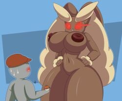 2022 4k absurd_res alpha_pokémon anthro areola big_areola big_breasts big_ears blush bodily_fluids breasts brown_areola brown_body brown_fur brown_nipples clothing curvy_figure digital_media_(artwork) duo female fingers fur genitals glowing glowing_eyes hands_on_hips hat headgear headwear hi_res hourglass_figure huge_breasts larger_female long_ears lopunny male navel nintendo nipples nr_ac nude pokémon_(species) pokeball pokemon pokemon_(species) pokemon_legends:_arceus pussy simple_background size_difference smaller_male standing sweat thick_thighs video_games voluptuous wide_hips